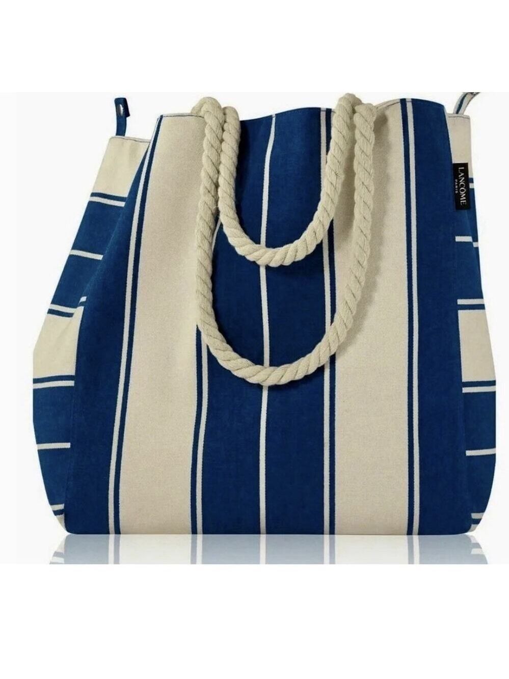 Lancôme Large Tote Shopping Bag Purse Nautical Canvas Striped Navy Blue / White